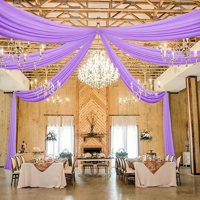 DUOBAO Lavender 5x20ft Chiffon Drapes | Elegant Sheer Wedding Backdrop Curtains | Perfect for Tent, Banquet Hall, and Photography