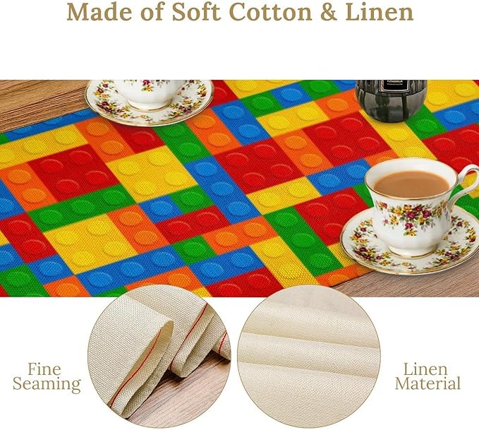 Building Blocks Table Runner Funny Celebration Party Birthday Party for Kids Teens Table Runner for Kitchen Picnic Home LivingRoom 13x108 Inch