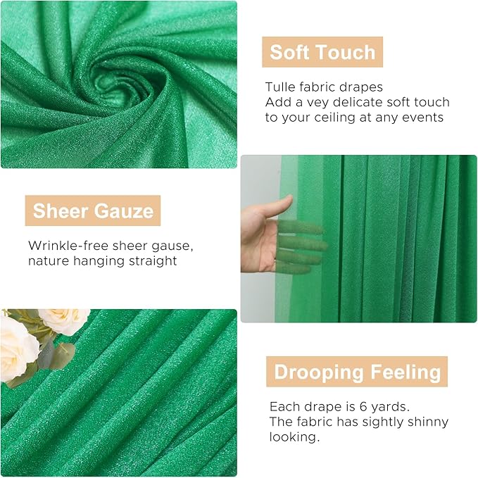 Wokceer Wedding Arch Draping Fabric 2 Panels 28.7" x 20FT Emerald Green Drapes Sheer Fabric Backdrop Arch Draping Fabric for Wedding Ceremony Birthday Party Bridal Shower Decoration