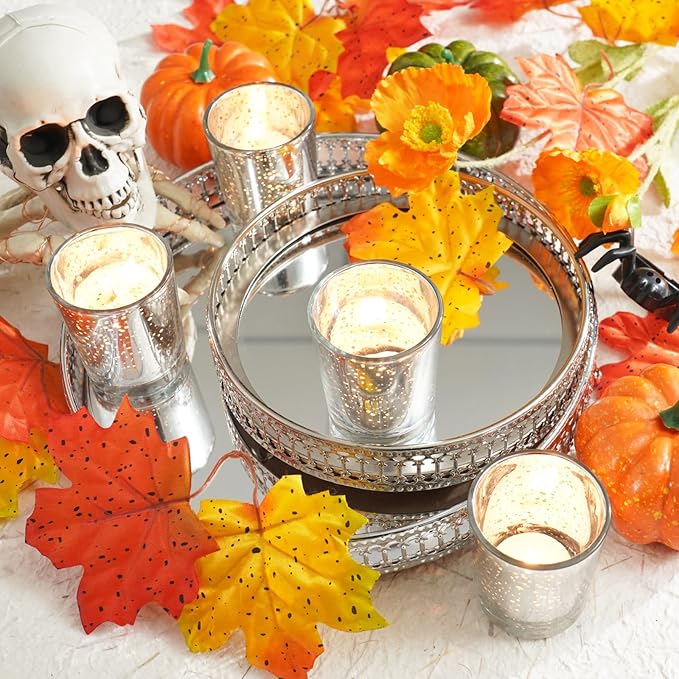 Homemory 24 Pcs Silver Votive Candle Holders, Mercury Glass Candle Holder, Tealight Candle Holders for Table Centerpieces, Baby Shower, Party, Anniversary, Wedding, Home Decor, Halloween, Christmas