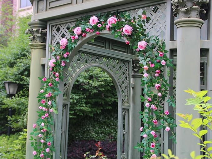 6FT Pink Flower Garland Artificial Rose Vines Hanging Floral Garland for Home Decor Wall Trellis Fence Wall Decoration (Pink, 1pcs)