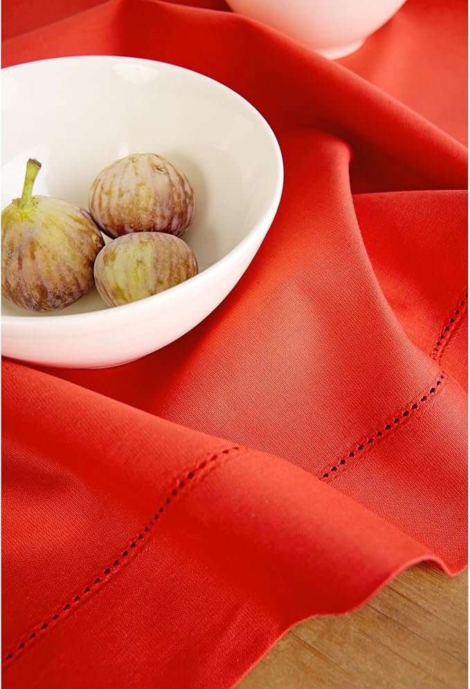 Solino Home Table Runner 90 Inches Long - Cotton Linen Hemstitch Poppy Red Table Runner 14 x 90 Inch for Halloween