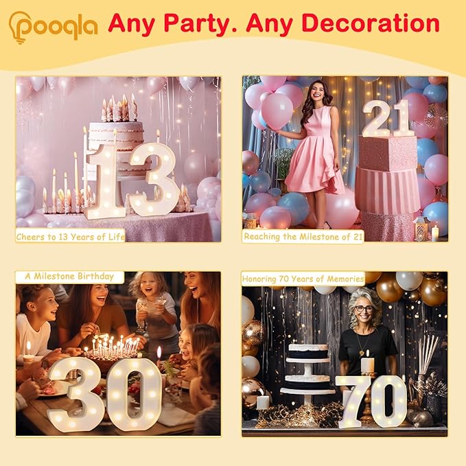 Pooqla Decorative Led Light Up Number Letters, White Plastic Marquee Number Lights Sign Party Wedding Decor Battery Operated Number (0)