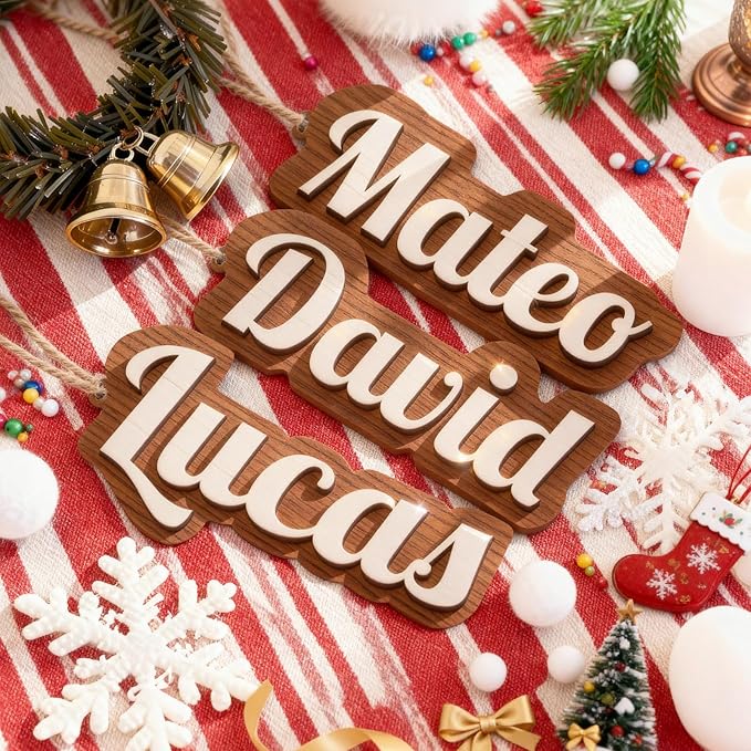 2Pcs Personalized Christmas Stocking Name Tags Custom Wooden Stocking Name Tag Customized Letters Tags Custom Xmas Stockings Hanging Tag Gifts for Christmas Stockings