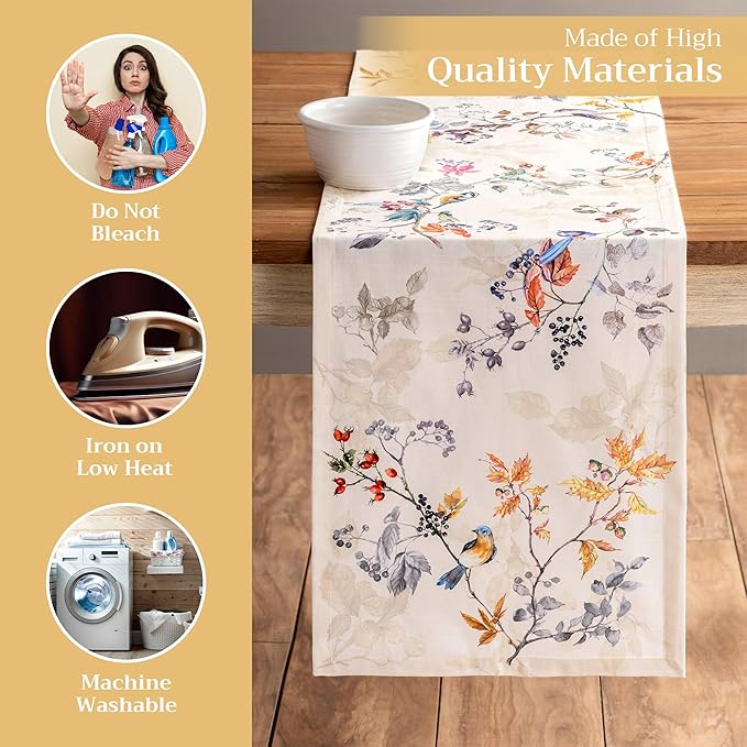 Maison d' Hermine Table Runner 100% Cotton Single Layer Table Runners 108 inches Long for Thanksgiving Christmas Decorations Home Kitchen Dining Party Wedding (Equinoxe - Beige, 14.5" x 108")