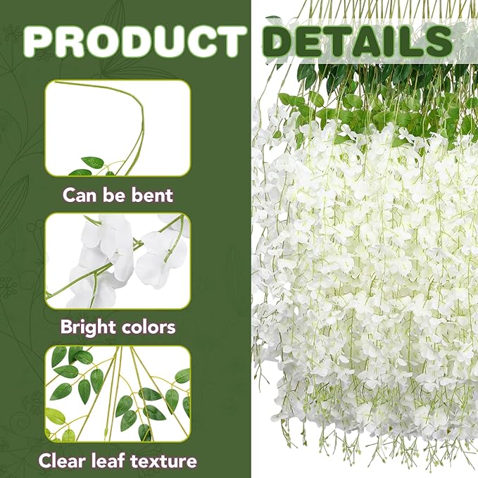 Wisteria Hanging Flowers,Fake Hanging Flowers,Wisteria artificiales Garland for Home Wedding Arch Floral Party Garden Ceremony Outdoor Decor,3.6 feet Long(75,White)