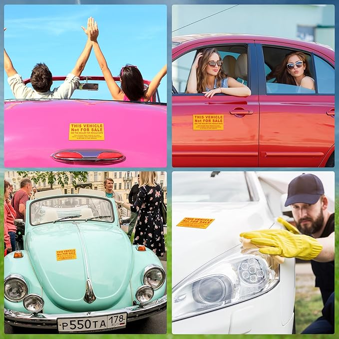 500 Pcs Car Dealership Supplies This Vehicle Not for Sale Stickers Car Dealer Yellow and Red Lettering Decal Adhesive Compliance Sticker for Vehicle Window, 6 x 3 Inches