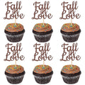 24 PCS Fall in Love Cupcake Toppers Glitter Fall Theme Party Cupcake Picks Bridal Shower Cupcake Decorations for Autumn Wedding Engagement Anniversary Birthday Party Cake Decorations Supplies Brown