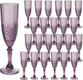 Plastic Champagne Flutes, 24PCS Dark Purple Wine Glasses Goblets Cups Reusable Flute, for Halloween Weddings Bachelor Parties Toasting and Events(24, Dark Purple)