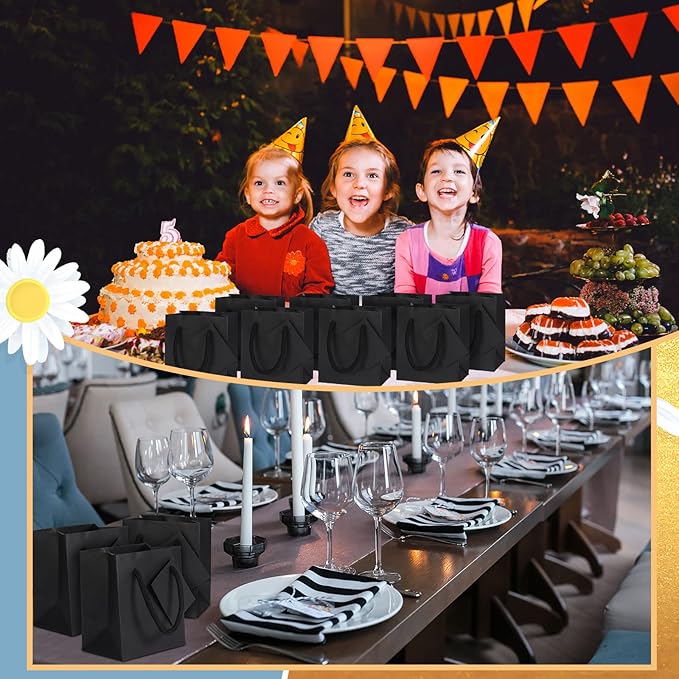 Sherr 100 Pack Mini Gift Bags Bulk, 4 x 2.75 x 4.5 Inches Paper Bags with Tags, Extra Small Paper Gift Boxes with Handles for Birthday, Party Favors, Weddings, Small Business(Black)