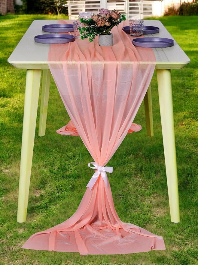 MDS Halloween Chiffon Table Runner - 10 Pack, 29 x 120 Inches, 10ft Each - Sheer Spooky Table Runners for Haunted House Parties, Trick-or-Treat Tables, Witchy Décor, Wedding & Events - Peach