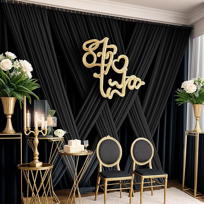 40x12ft Wrinkle Free Black Backdrop Curtain for Wedding Parties, 8 Panels 5×12 ft Long Soft Silky Polyester Fabric Backdrop Drapes Black Photo Back Drop Curtains for Party Photography Background Cloth