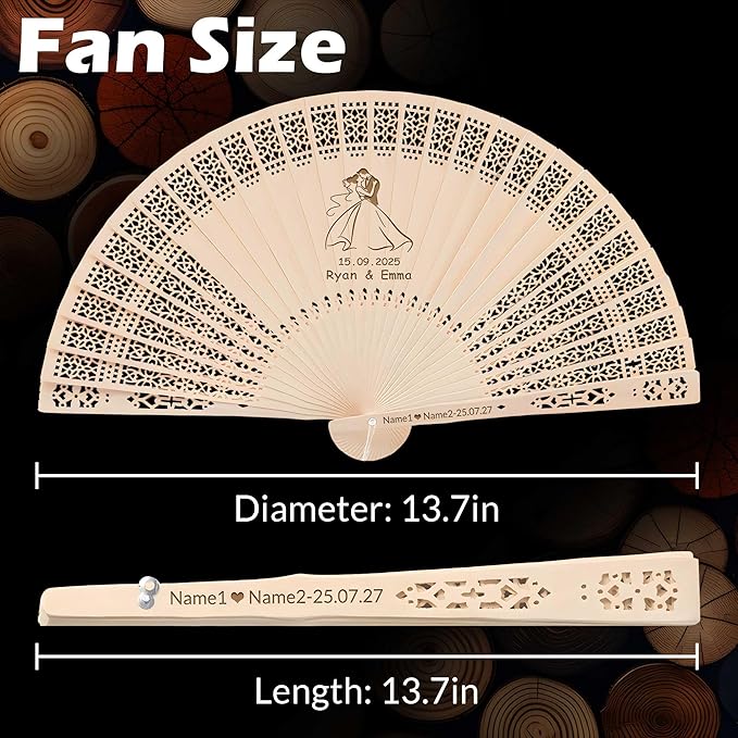 50 PCS Custom Fans Personalized Folding Fans for Line Dancing Wooden Hand Fan Wedding Favors Bulk Fans for Guests Party Event Use (Style08)