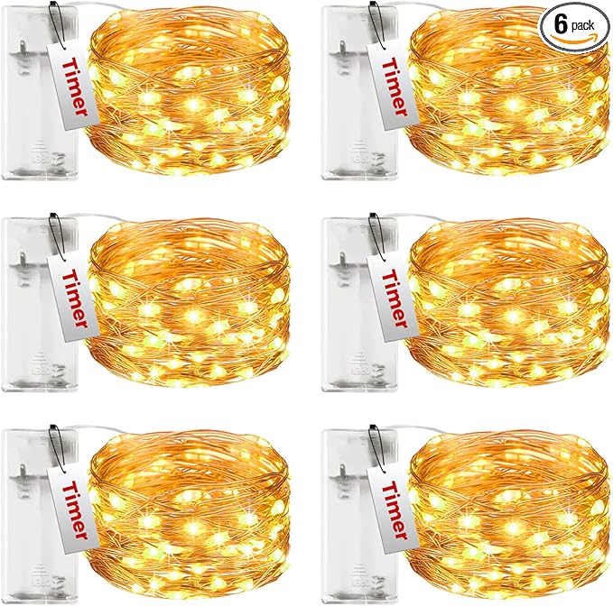 btfarm 6 Pack Fairy Lights Battery Operated with Timer, 30LED 9.8FT Twinkle Lights Waterproof, Copper Wire Christmas String Lights Battery Powered for Indoor Outdoor Wedding Party Holiday Decorations