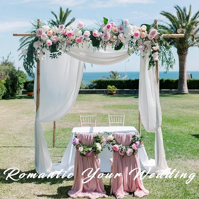 Wedding Arch Draping Fabric 2 Panels 20Ft Length x 28" Width White Arch Drapes Chiffon Fabric Sheer Curtains Backdrop for Party Bridal Decorations Wedding Ceremony Ceiling Stage Reception Decor