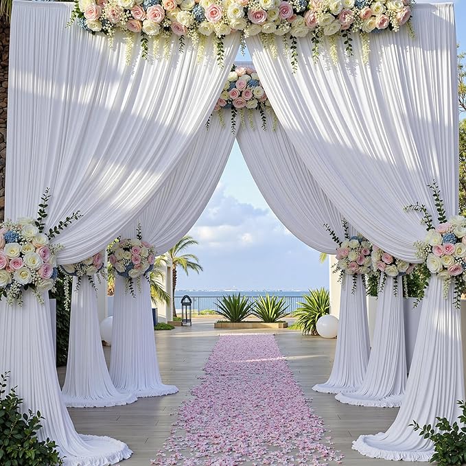 50×14 ft White Wrinkle Free Backdrop Curtain for Wedding Parties, 10 Panels 5×14ft Height Soft Silky Polyester Backdrop Drapes White Photo Back Drop Curtains for Birthday Photography Background Cloth