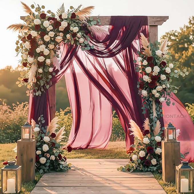 Wedding Arch Draping Fabric 29" x 19Ft Sheer Drapes for Backdrop Wedding Ceremony Reception Ceiling Decor Curtain Baby Bridal Shower Decoration (Burgundy, 3 Panels)