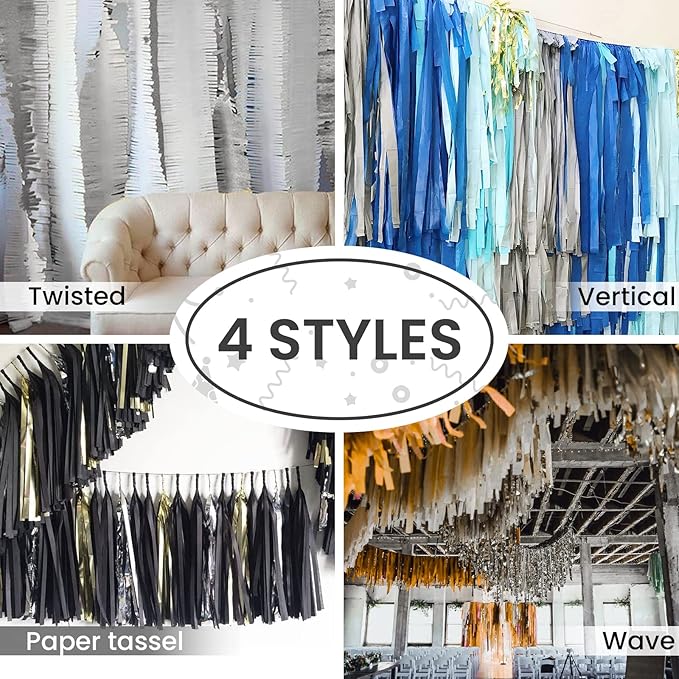 PartyWoo Silver Crepe Paper Streamers 4pcs 328ft Pack of Silver Crepe Paper for Wedding Bachelorette Birthday Baby Shower Bridal Shower Engagement Anniversary New Year Graduation Party Decorations