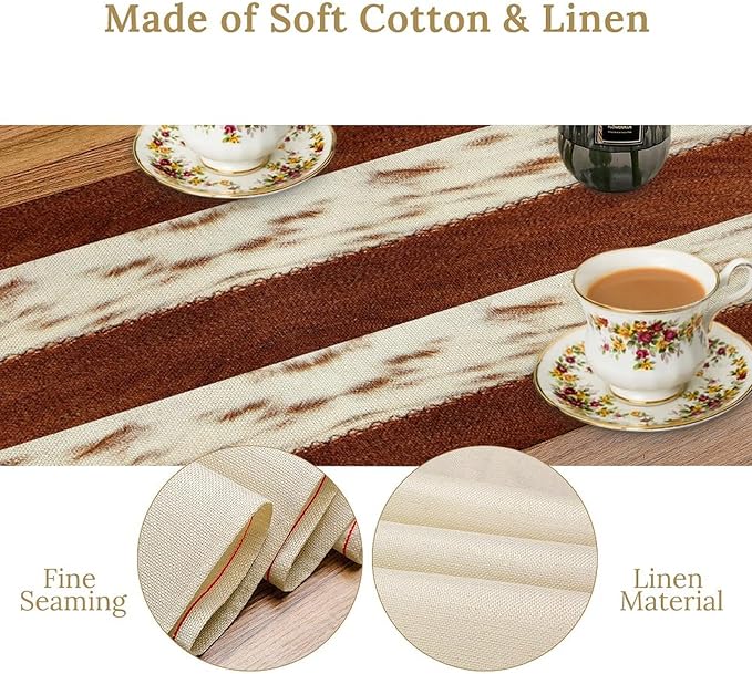 Cow Patchwork Print Table Runner, Brown Country Farm Animal Fur Skin Farm Safari Wildlife Pattern Table Runner for Dinner Dinning Home Kitchen Living Room Party Holidays Setting, 13x120 Inch