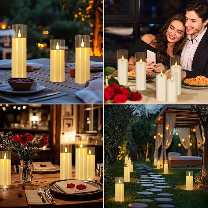 Flickering Flameless Candles Battery Operated with Remote,Led Pillar Candles with Realistic Moving Wick Candles for Halloween,Christmas,Home Decor Pack of 24 (D2.2 xH 5" 6" 7")(Ivory)