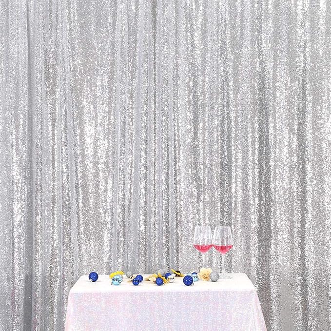 Eternal Beauty Silver Sequin Backdrop, 8x10 Ft Glitter Background Curtains for Shimmer Photography Party Wedding Birthday Back Drop Decor