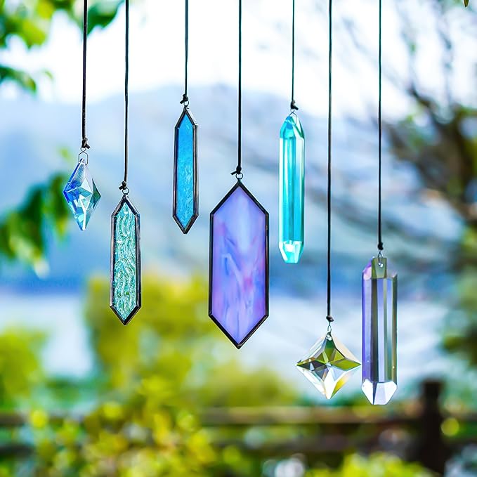 7 Pack Stained Glass Icicle Ornaments for Christmas Tree,Crystal Prism Hanging Suncatchers for Windows,Crystal Christmas Ornaments 2025 for Women