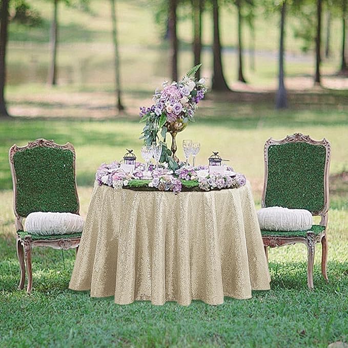 OQSQ Champagne Round Sequin Tablecloth, Glitter Tablecloth for Bridal Shower Decorations, Birthday, Wedding, Dessert, Banquet（50X50 inch Round,Champagne）