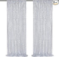 Silver Sequin Backdrop 2 Panels 2FTx8FT Christmas Party Backdrop Curtains Glitter Photo Background for Wedding Baby Shower Stage Decorations