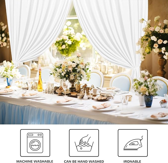 MEETSKY 10 feet x 10 feet White Backdrop Curtain for Parties Wedding Decor- White Photography Rod Pocket Backdrop Drapes Polyester Fabric Curtain for Birthday Holiday Party, 5ft x 10ft, 2 Panels