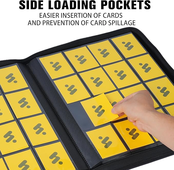 Premium 1000+ Pockets Card Binder,16 Pockets Trading Card Binder Ringless Side Loading Trading Card Album Folder for TCG -Black
