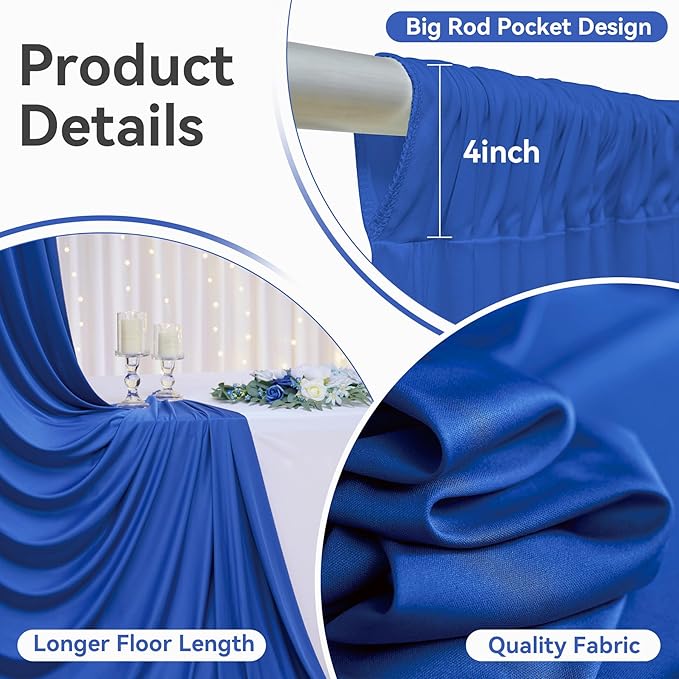 60ftx12ft Wrinkle Free Royal Blue Backdrop Curtain, 12 Panels 12FT Height Royal Blue Wedding Backdrop Drapes, Silky Polyester Back Drop Cloth for Birthday Photography Background Party Backdrop Draping