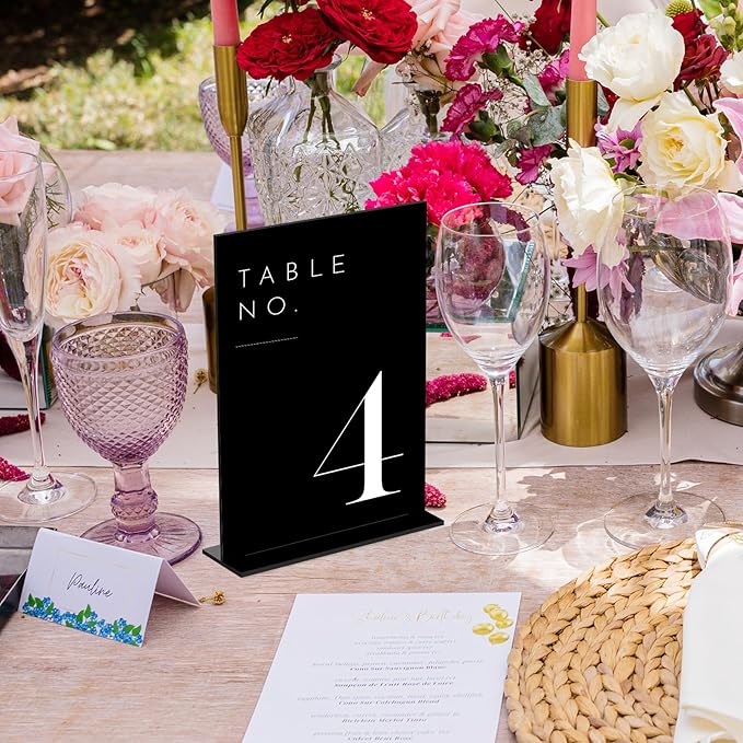 JINMURY Wedding Black Table Numbers 1-15 with Stands, 5"x7" Black Acrylic Table Numbers with White Font for Wedding Party Reception (1-15, 5"x7")