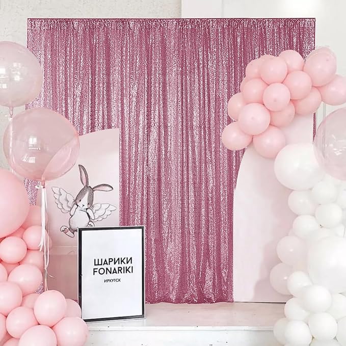 Sugargirl Pink Sequin Backdrop Curtain 2 Panels 2FTx8FT Glitter Pink Background Drapes Sparkle Photography Backdrop for Party Wedding Birthday Wall Decoration