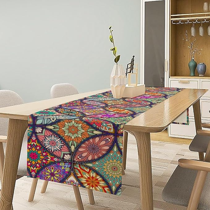 Boho Floral Table Runner,Colorful Flower Retro Bohemian Table Cloth Kitchen Dining Table Home Party Decoration 13x72 Inch