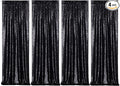Poise3EHome Black Sequin Backdrop Curtains,4 Panels 2FTx8FT Glitter Background for Halloween Birthday Party Wedding Christmas Thanksgiving Holiday Festival Decor
