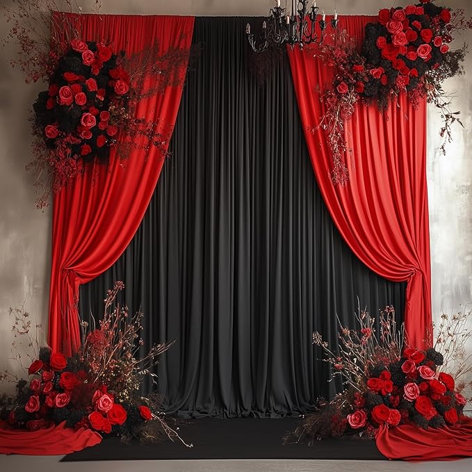 30ftx15ft Wrinkle Free Black Backdrop Curtain, 6 Panels 15FT Height Black Wedding Backdrop Drapes, Silky Polyester Back Drop Cloth for Birthday Photography Background Party Backdrop Draping