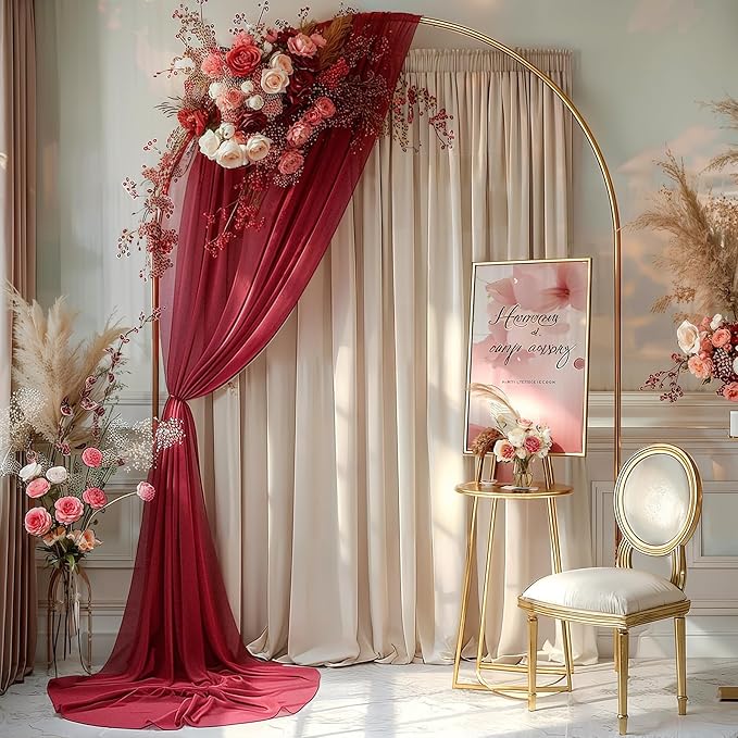 Burgundy Wedding Arch Draping Fabric 2 Panels 30'' x 20FT Burgundy Drapes Sheer Fabric Backdrop Arch Draping Fabrics for Wedding Ceremony Birthday Party Bridal Shower Decoration