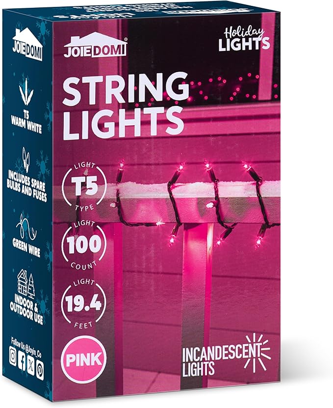 Joiedomi Pink Christmas String Lights,200(2x100) 42.8FT Valentines Day Fairy Tree Lights Plug in for Indoor Outdoor Xmas Valentines Decor Patio Holiday Theme Party Yard House,Green Wire