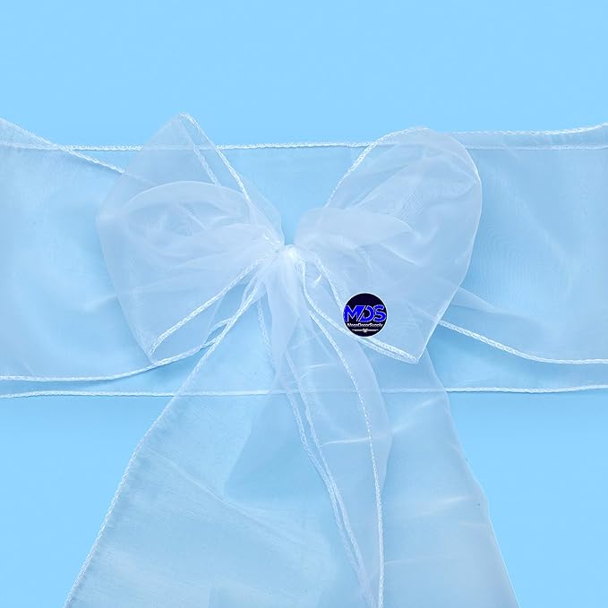 MDS Pack of 10 PCS Organza Chair Sashes Wider Dining Chair Bows Ribbon Tie Back for Wedding Party Birthday Bridal Shower Reception Event Banquet Home Chair Cover Decoration - White