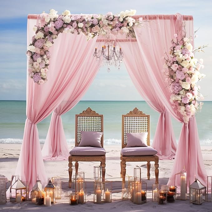 Wedding Arch Draping Fabric, 2 Panels 30" x 20Ft Dusty Rose Sheer Curtain Drapes Extra Wide & Long Backdrop Curtains for Bridal Shower Backdrop Outdoor Party Arches Church Ceremony Decoration