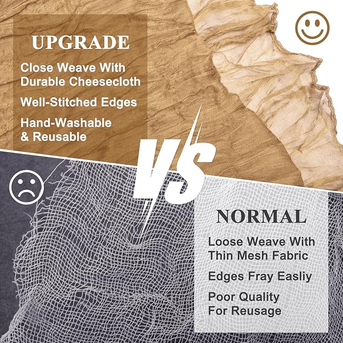 Asee'm Cheesecloth Table Runner 120 Inches Long Khaki Boho Gauze Cheese Cloth Runner 10FT Rustic Sheer Fall Table Runners for Thanksgiving Christmas Wedding Party Baby Shower Decoration