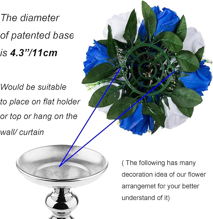 BLOSMON Rose Flowers Artificial for Decoration: 10 Pcs Royal Blue White Fake Kissing Balls for Wedding Table Centerpieces - Artificial Silk Floral Bouquet Arrangements for Home Party DIY Decor