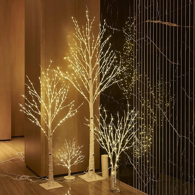 BAOLITVINE Birch Branch Lights with Timer Battery Operated 100 LED Fairy Lights, Lighted Willow Branches 32IN for Home Bedroom Fireplace Christmas Decoration Inside Outdoor