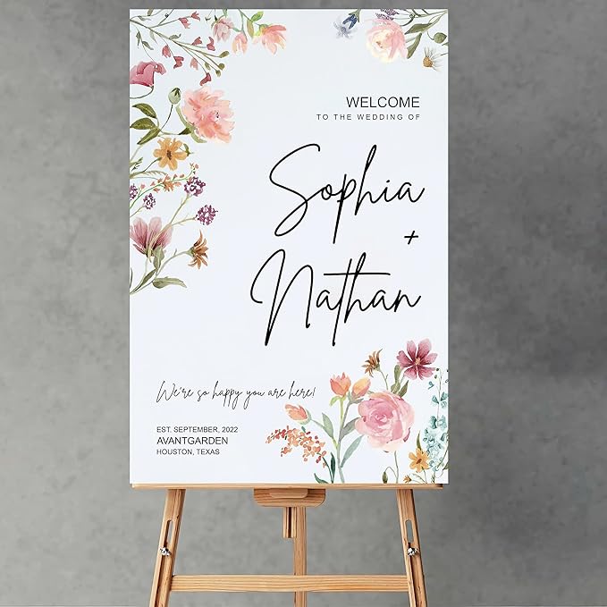 Boho Wildflower Wedding Welcome Sign, Wedding Welcome sign, Watercolor floral, Floral Wedding sign
