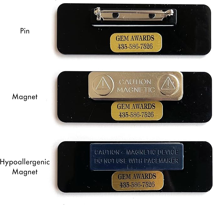 Custom Name Tags w/Scratch Resistant Metal Front & Hard Plastic Back (1.25 x 3 Inch, Silver)