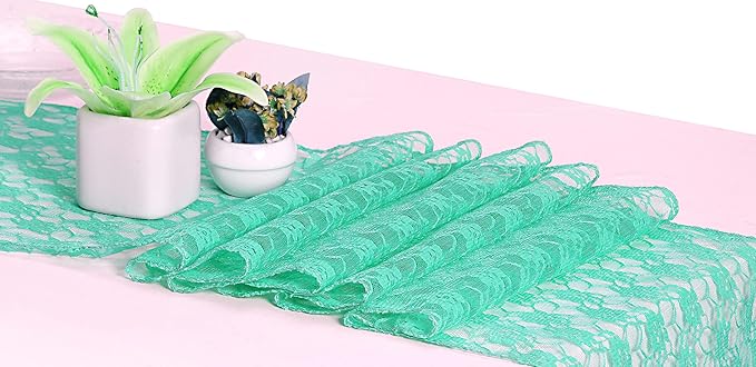 MDS Pack of 15 Wedding 12 x 108 inches Lace Table Runner for Wedding, Decorations for Birthday Parties, Banquets, Graduations, Engagements, and Runners fit Rectangle, Round Table- Mint