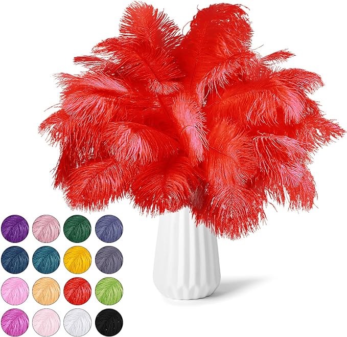 NEWONG 30pcs red Ostrich Feathers Natural Bulk 8-10inch(20-25cm) Vase Craft Wedding Home Party Centerpieces Christmas Day Decoration