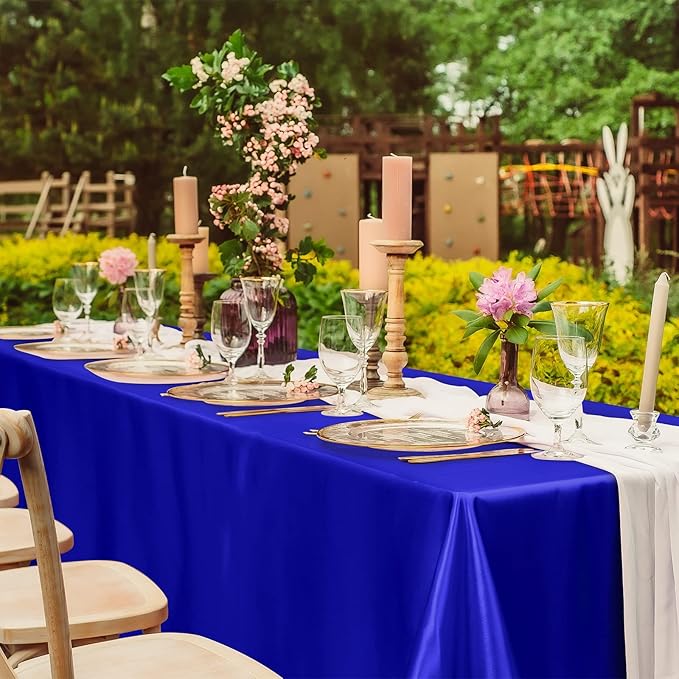 TURSTIN 4 Packs Satin Tablecloth 102 x 58 Inch Overlay Satin Table Cover Rectangle Bright Silk Tablecloth Smooth Fabric Table Decoration for Wedding Banquet Party Events, Royal Blue