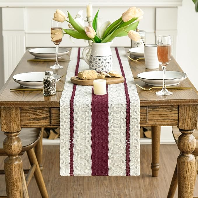 Artoid Mode Red Farmhouse Woven Rustic Table Runner, Seasonal Holiday Hollow Kitchen Dining Table Decoration for Home Party Decor 12x36 Inch