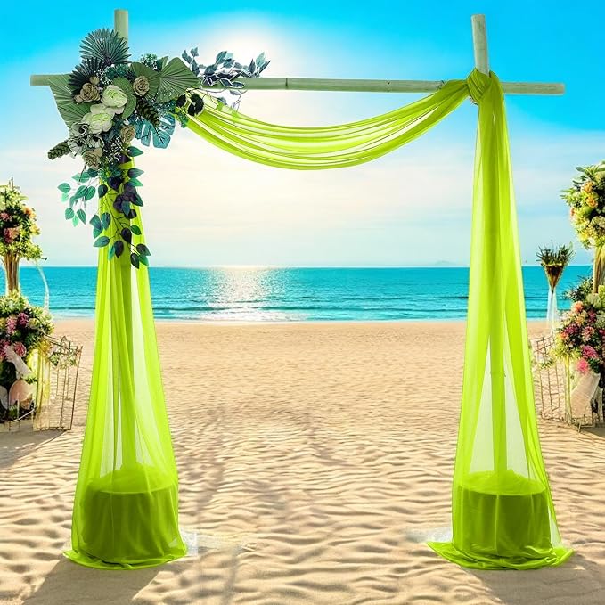 MDS Halloween Chiffon Draping Fabric - 2 Panel, 30" Wide x 30ft Long - Sheer Spooky Arbor & Canopy Drapery for Haunted House Backdrops, Party Ceilings, DIY Costumes & Themed Events - Parrot Green
